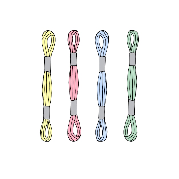 Set of different pastel colored hand drawn embroidery floss threads