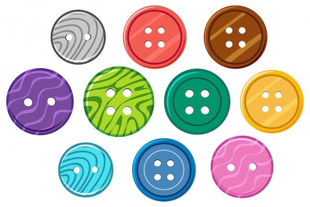 Set of different patterns on round buttons