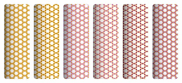 A set of different patterns with a yellow and pink pattern.