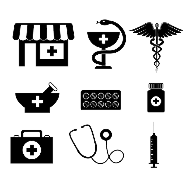 Set of different pharmacy silhouette vector illustration