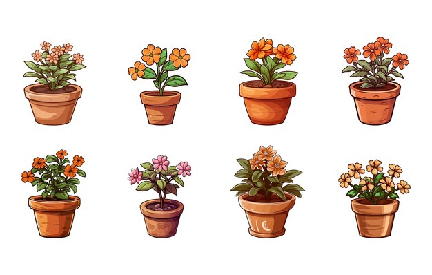 Vector set of different plants in pots isolated on white background