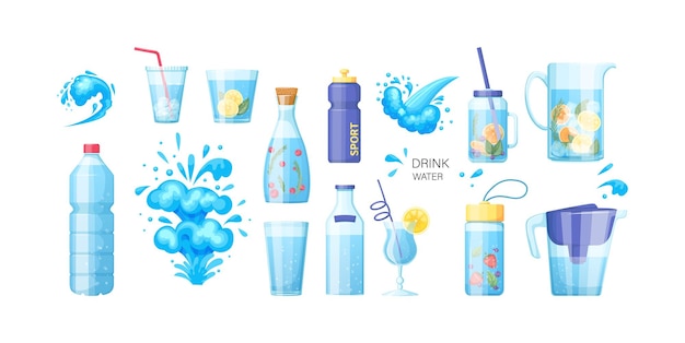 Vector set of different plastic and glass water packaging