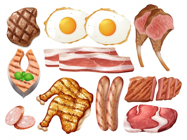 Vector set of different poultry and meats