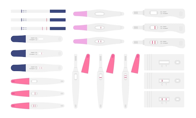 Set of different pregnancy test results vector illustration. Pregnancy positive and negative test