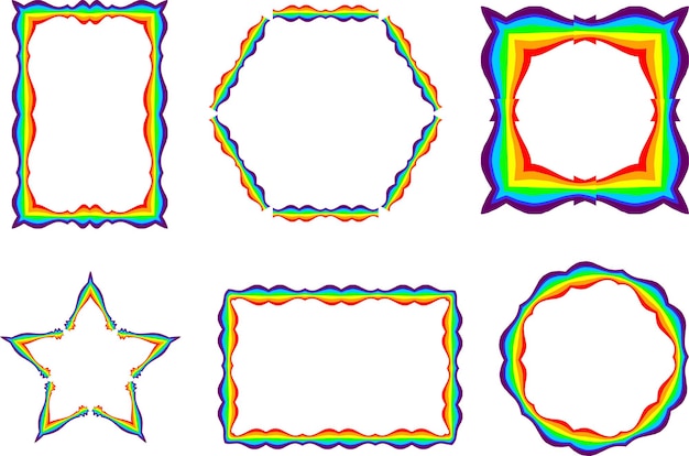 Set of different rainbow color frames and borders