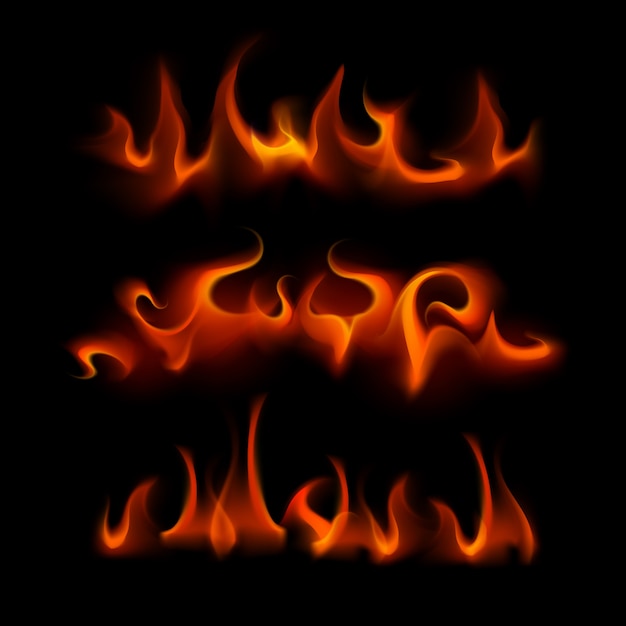 Set of  different red scarlet fire flame bonfire  isolated on background