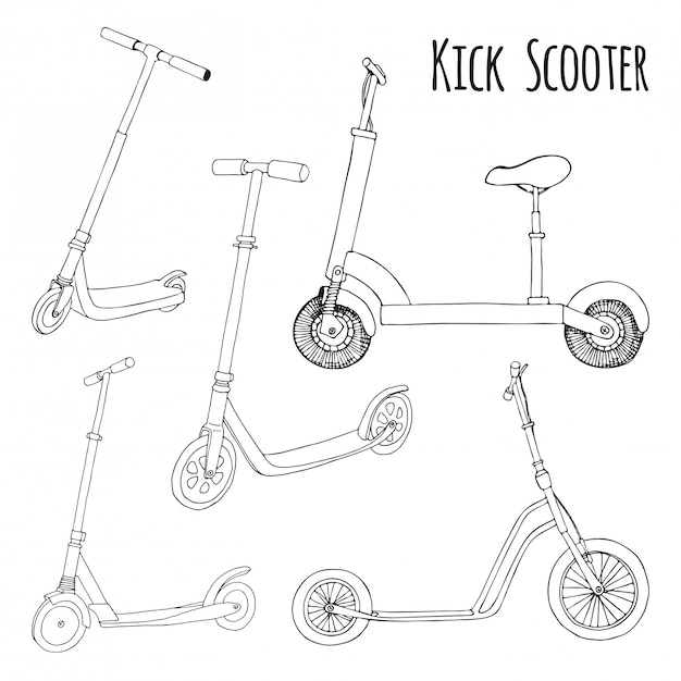 Set of different scooters.