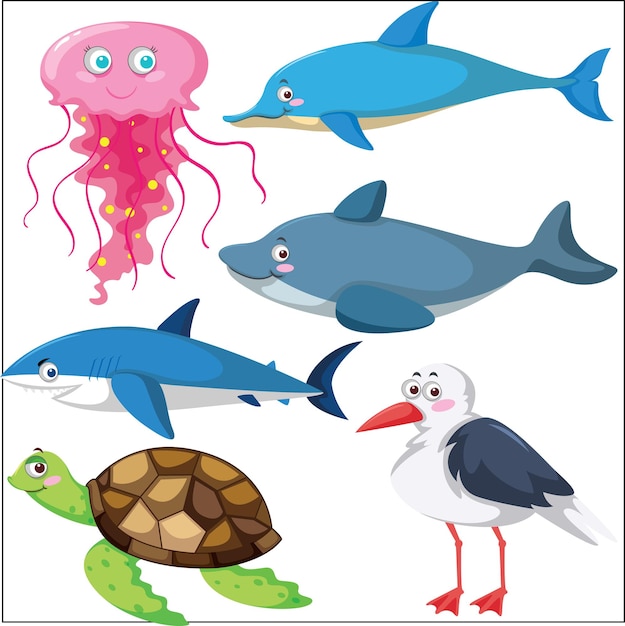 Set of different sea animals