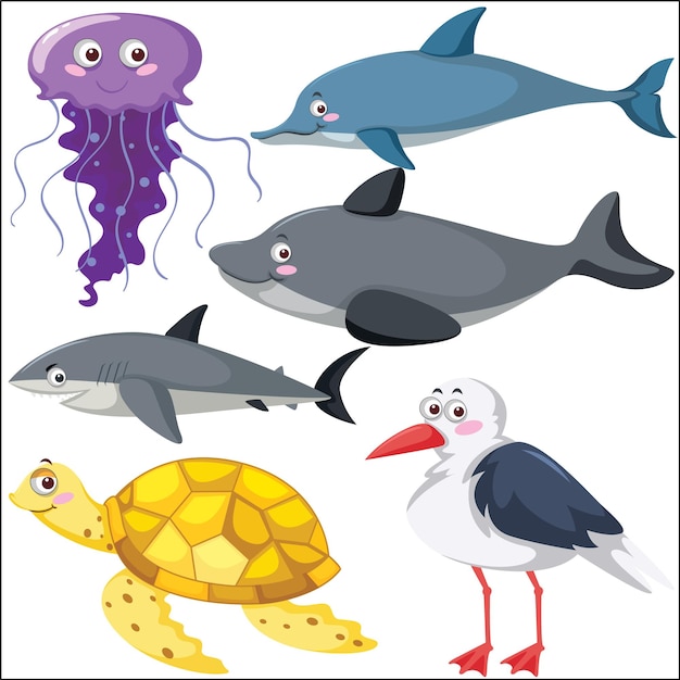 Set of different sea animals