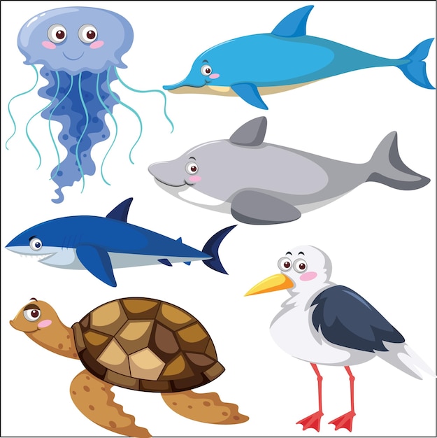 Set of different sea animals