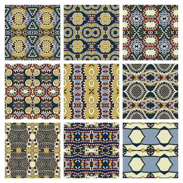 Set of different seamless colored vintage geometric pattern texture for wallpaper