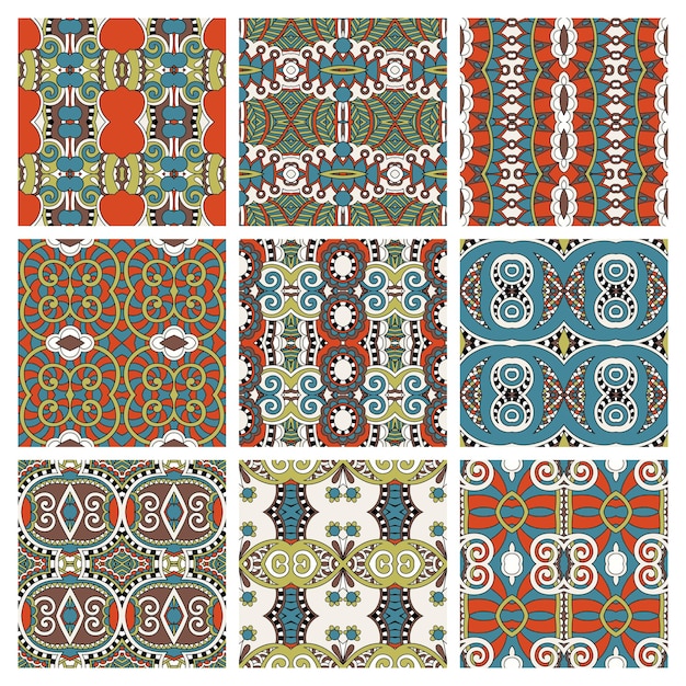 Set of different seamless colored vintage geometric pattern texture for wallpaper