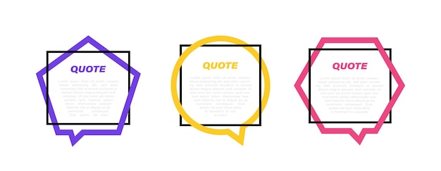 Set different shape geometric texting boxes colored quote box speech bubble modern vector illustration