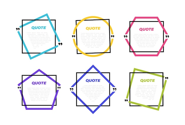 Impostare caselle di testo geometriche di forma diversa bolla vocale della casella di citazione colorata illustrazione vettoriale moderna