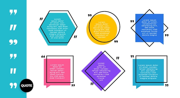 Impostare caselle di testo geometriche di forma diversa bolla vocale della casella di citazione colorata illustrazione vettoriale moderna