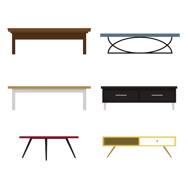 Set of Different Shape of Tables, Sofa Table Vector Illustration