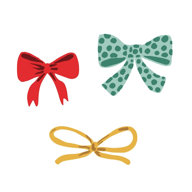 Set of different shapes christmas bows Fflat vector illustrations