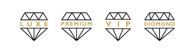 Set different shapes gemstones luxe premium vip and diamond line art design elements vector illustration