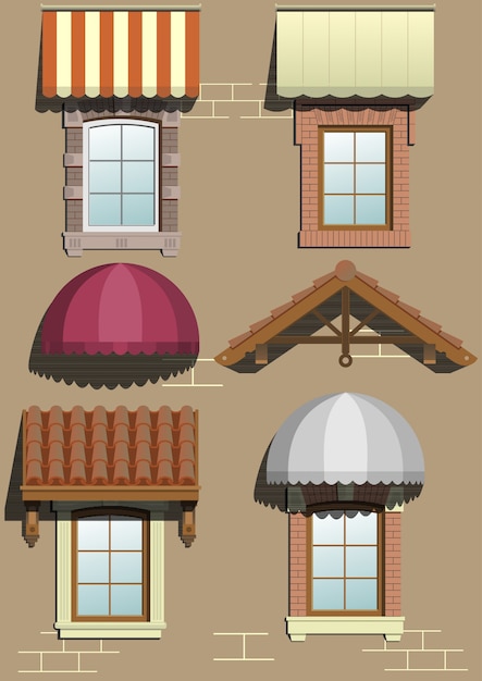 Vector set of different shelters for the facade in vector graphics.