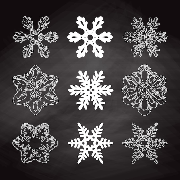 Set of different snowflakes isolated on a background. sketch, illustration