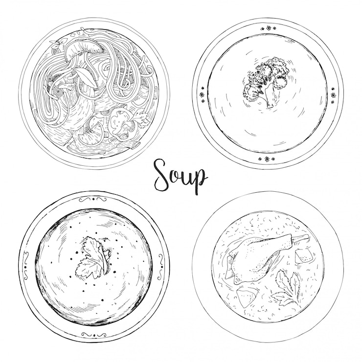 Vector set of different soups.