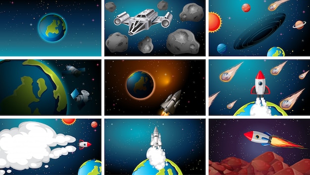 Vector set of different space scenes