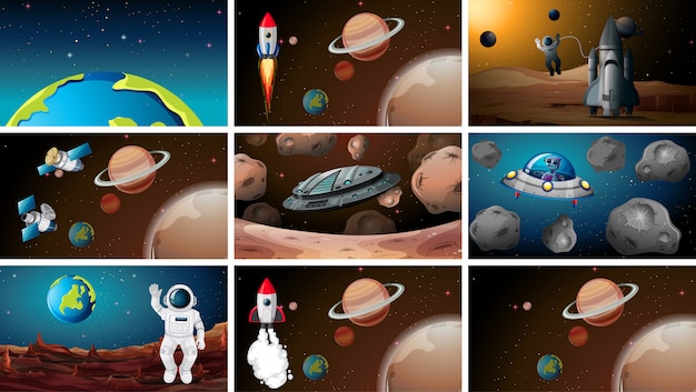 Set of different space scenes