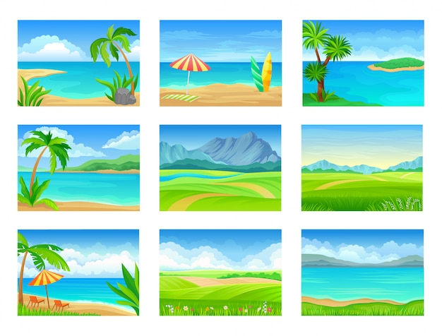 Set of different summer landscapes.  