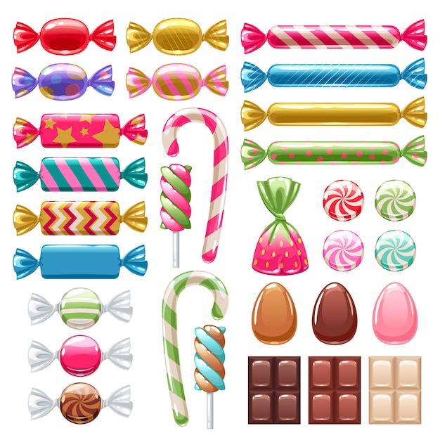 Set of different sweets. Assorted candies.