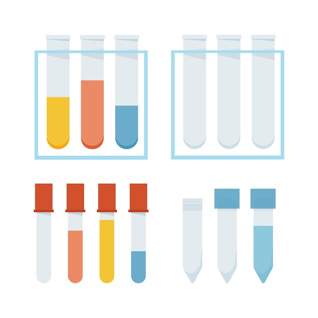 Set of different test tubes with colored liquid