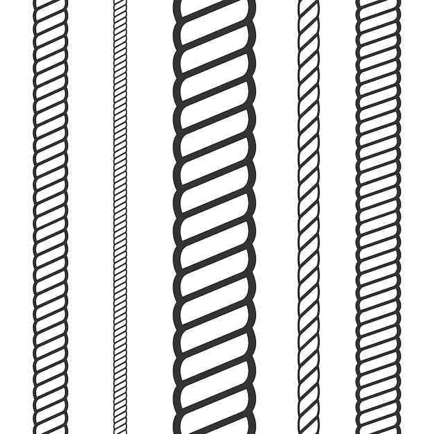 Set di corde di diverso spessore isolate su bianco illustrazione vettoriale