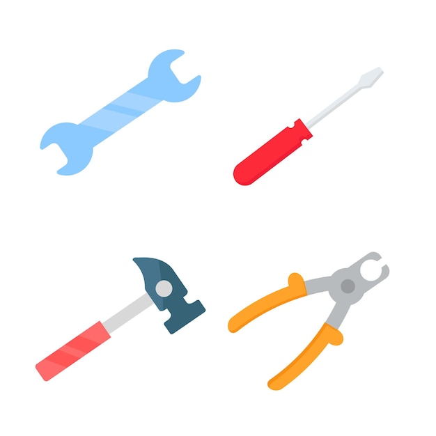 Set of different tools screwdriver pliers wrench hammer vector illustration