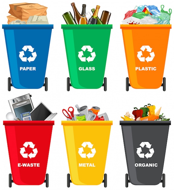 Vector set of different trash bin