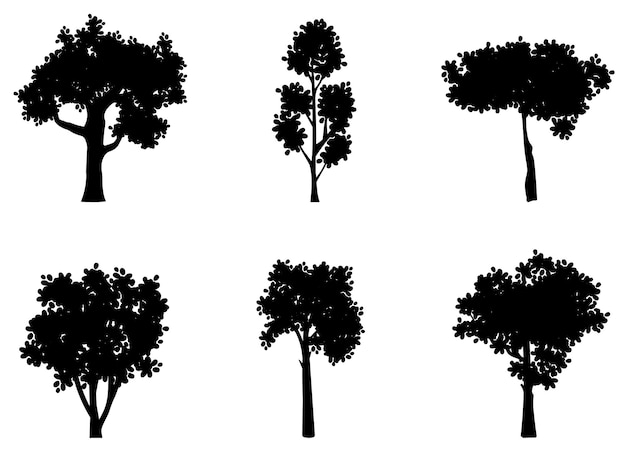 Vettore set di diverse silhouette di alberi illustrazioni vettoriali per paesaggi o disegni floreali