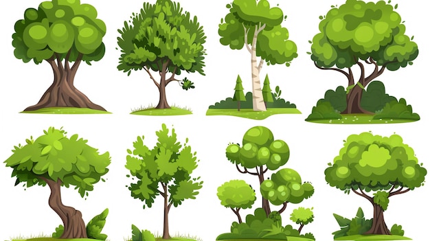 A set of different trees and bushes