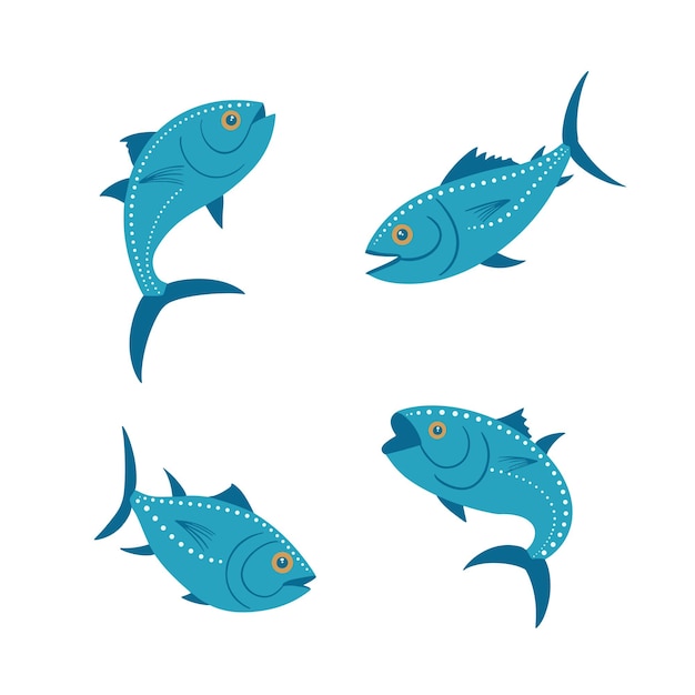 Vector a set of different tuna swimming in different directions