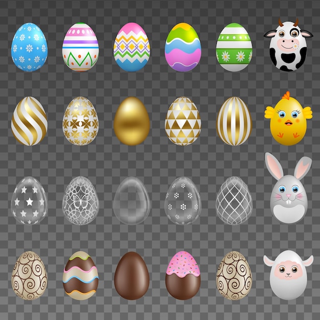 set of different types of easter eggs. collection of isolated easter eggs