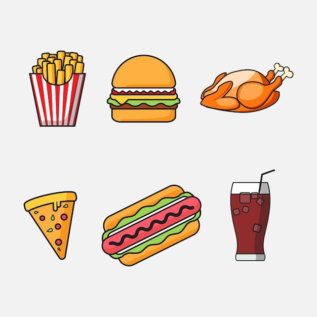 Vector set of different types of fast food set