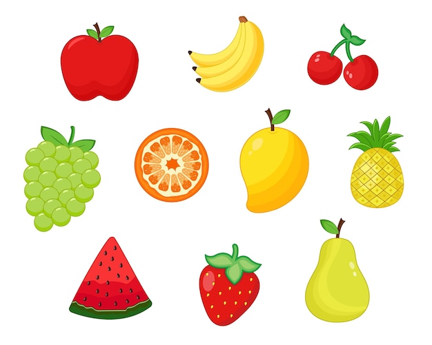 Set of different types of fruits, Cartoon Fruits Collection