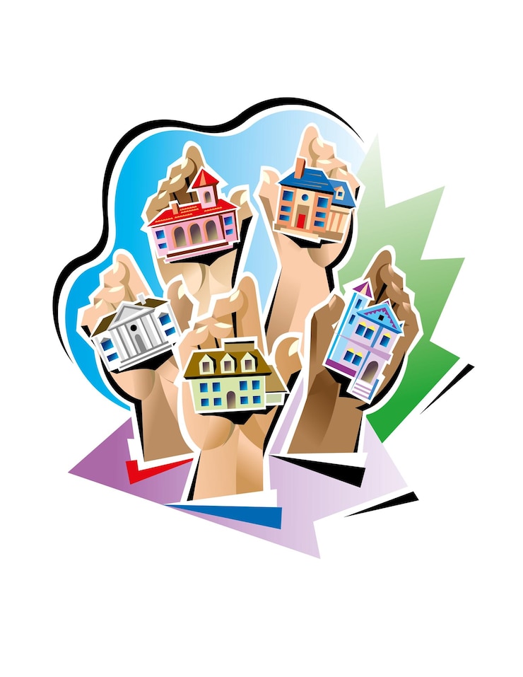 Vector set of different types of houses vector illustration in flat style