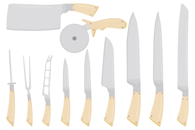 Set different types knives different size for butcher