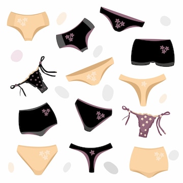 Premium Vector  Set different types panties, briefs, underwear,beige,  black, with bows, flowered