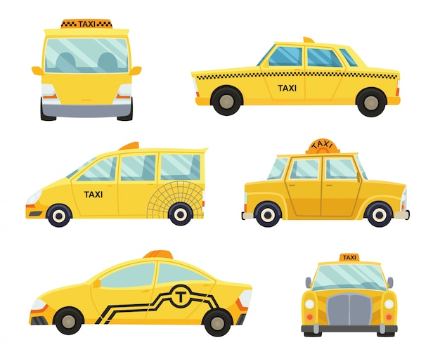 Set di diversi tipi di auto taxi