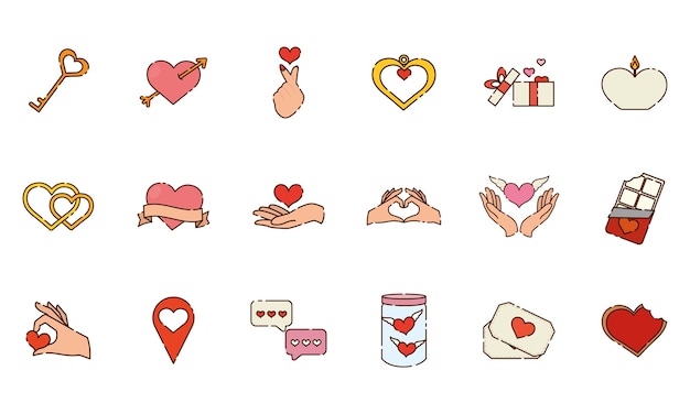 Vector set of different valentine day flat design icons vector illustration