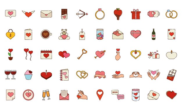 Set of different valentine day flat design icons Vector illustration