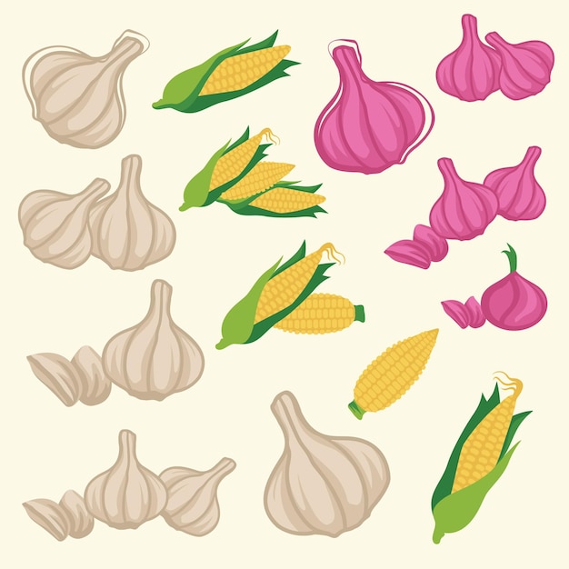 A set of different vegetables on a yellow background.