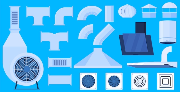 Vector set of different ventilation elements illustrated