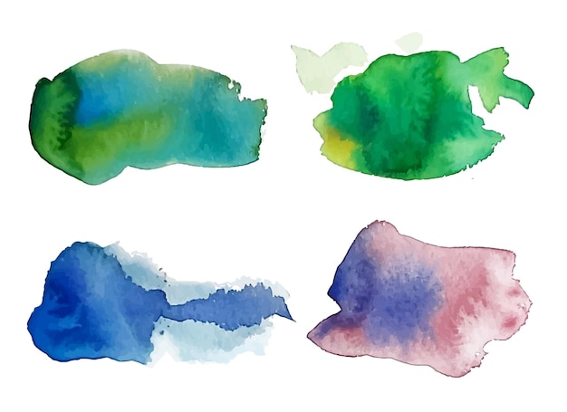 Set of different watercolor brush colored on white background. Web and design elements vectors.