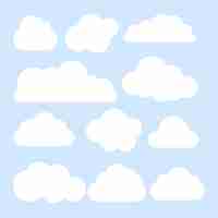 Vector set of different white clouds vector illustration isolated on blue background