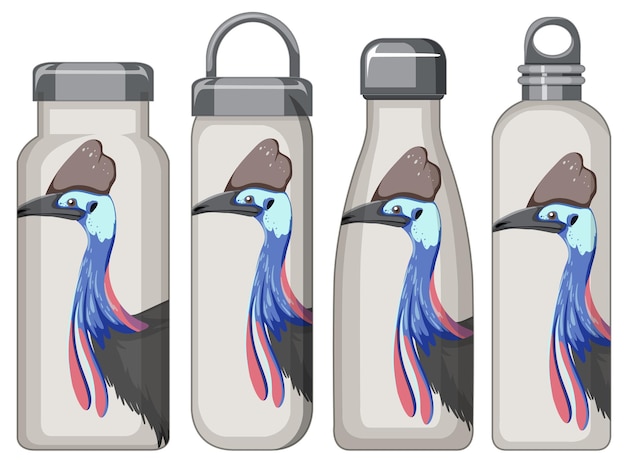 Vector set of different white thermos bottles